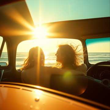 Conduciendo por la costa con las ventanillas bajadas en un día soleado
