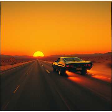 Driving a fast car on an open highway desert road